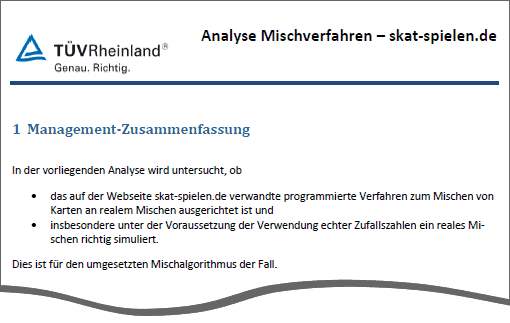Zusammenfassung TÜV-Analyse Mischverfahren der Karten bei skat-spielen.de